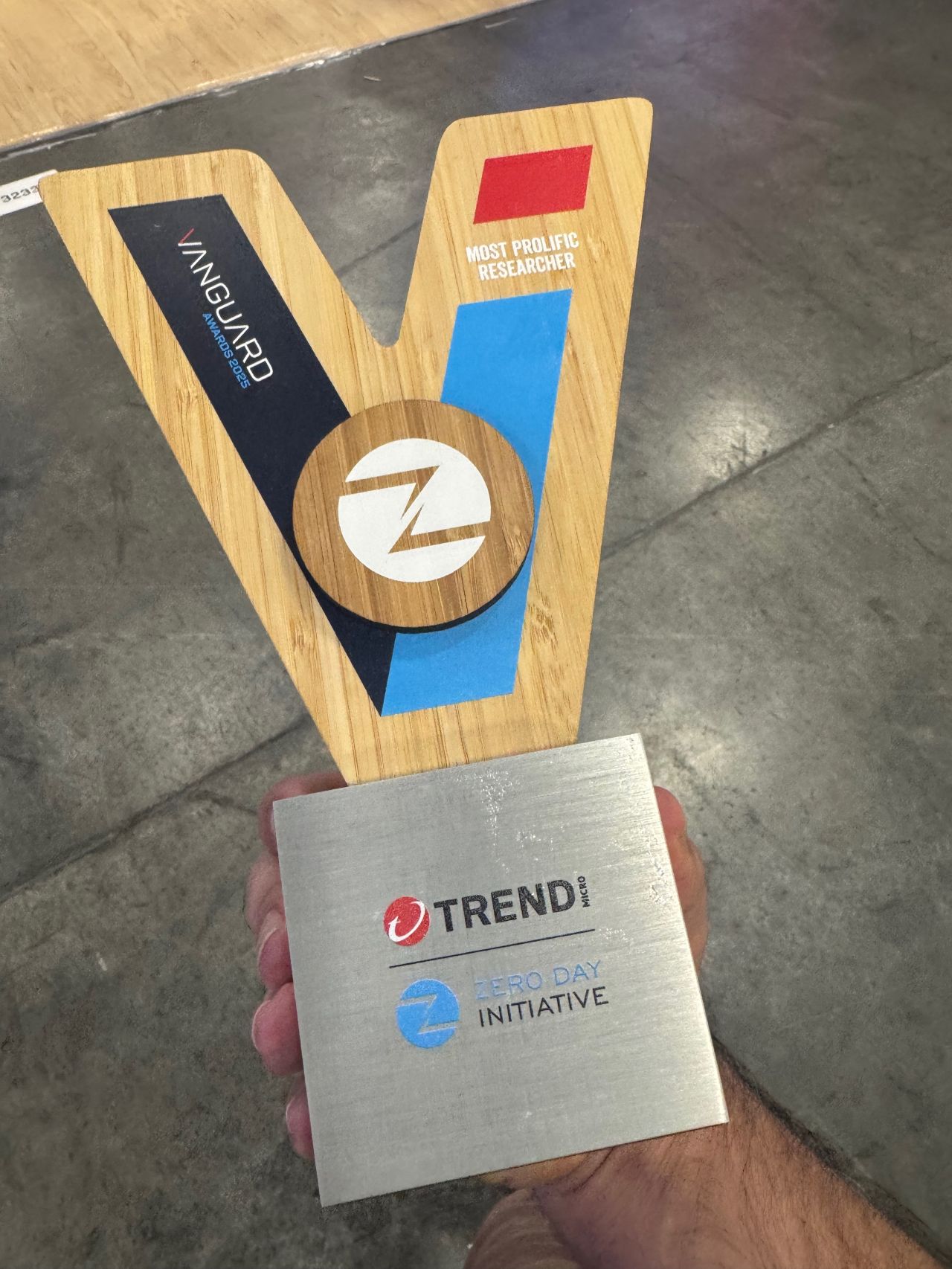 ZDI Vanguard Award — Most Prolific Researcher trophy